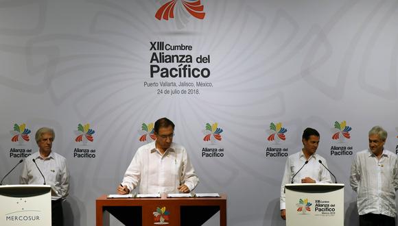 Tabaré Vásquez (Uruguay), Martin Vizcarra (Perú), Enrique Peña Nieto (México) y Sebastián Piñera (Chile) fueron algunos de los mandatarios presentes en la Cumbre. (Foto: AFP)