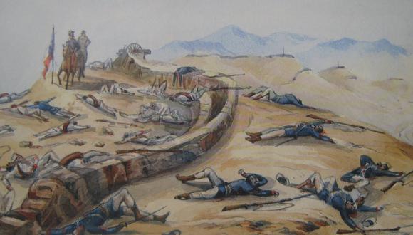 La batalla de San Juan de Miraflores ocurrió el 13 de octubre de 1881. Fue uno de los episodios de la Guerra con Chile (Acuarela de Rudolph de Lisle)