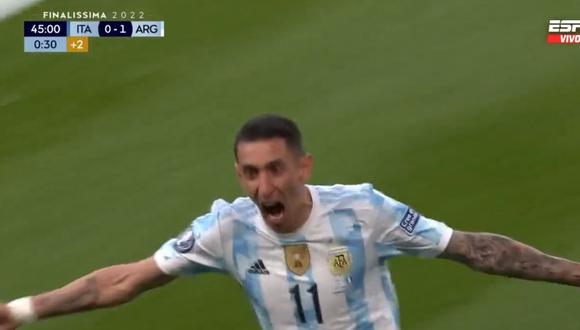 Para ponerse de pie: Di María sombrea a Donnarumma y marca el 2-0 de Argentina vs. Italia (Foto: Captura ESPN)