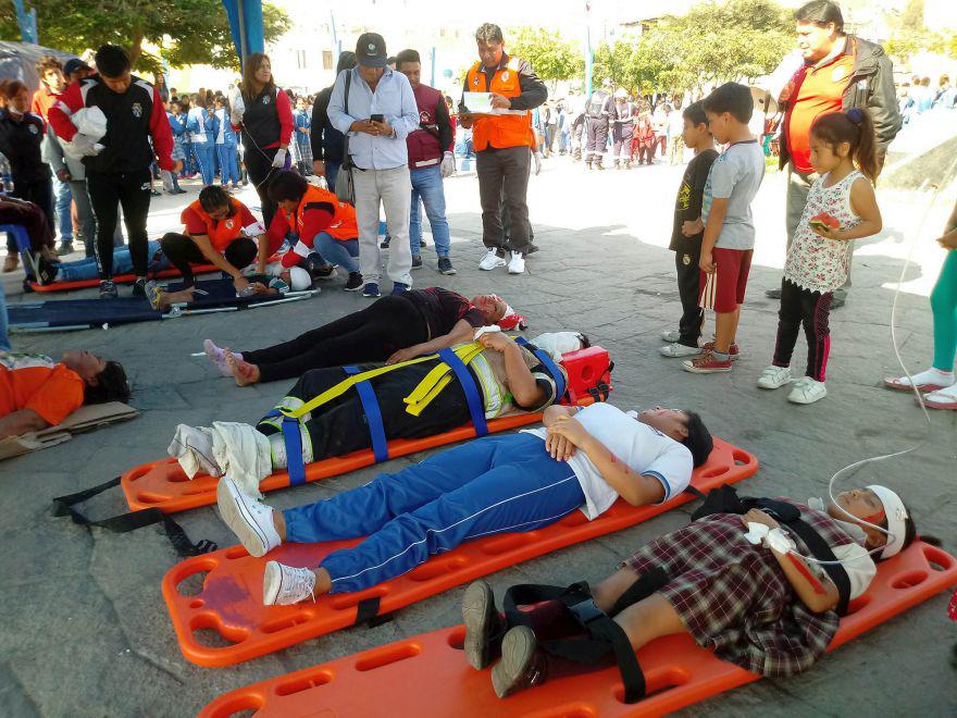 El COER Áncash estimó 6.277 personas fallecidas, 19.616 heridas, 127.262 damnificadas y 2.894 desaparecidas durante el simulacro de sismo de 8,5 de magnitud realizado esta tarde en la región (Foto: Laura Urbina)