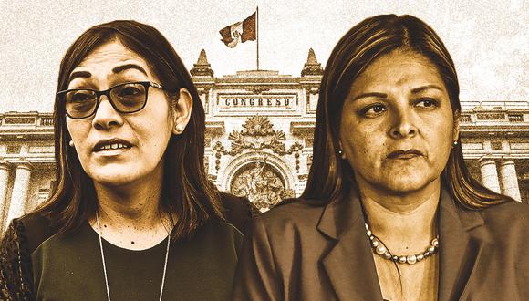 Milagros Salazar y Karina Beteta retornan al Congreso, esta vez como asesoras de comisiones presididas por legisladores de Fuerza Popular. (Composición: El Comercio)