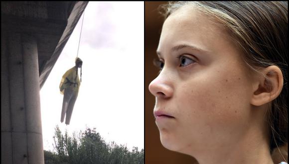 Fiscalía de Roma investigará aparición de muñeca con el rostro de Greta Thunberg colgado en un puente en la capital italiana. (Foto: AFP/@virginiaraggi)