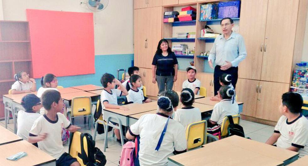El presidente de la República, Martín Vizcarra Cornejo, visita en estos momentos el colegio Melitón Carvajal, ubicado en el distrito de Lince. (Foto: Twitter)