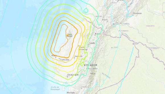 El sismo ocurrió a las 08.18 hora local, en la zona costera de Ecuador. (Captura del USGS)