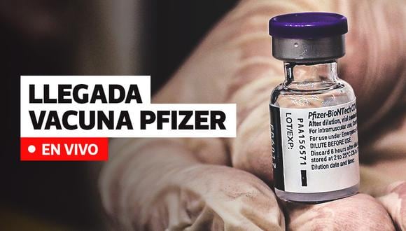 Las primeras 50.000 dosis de Pfizer llegaron esta noche al Perú. (Foto: Diseño EC)