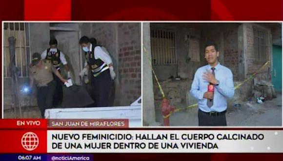 El cuerpo de una mujer carbonizado fue hallado al interior de una vivienda ubicada en el pasaje Yauyos de Pamplona Alta (Captura: América Noticias)