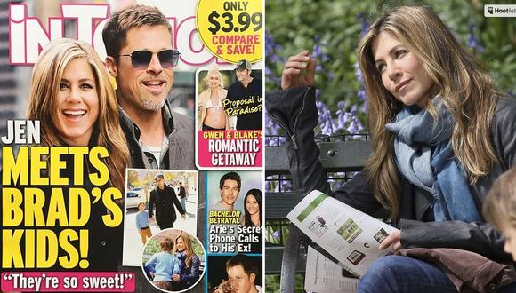 La revista In Touch publicó una portada en la que informaba sobre Jennifer Aniston “conociendo” a uno de los hijos de Brad Pitt y Angelina Jolie. (Captura/In Touch Weekly/Grosby Group)