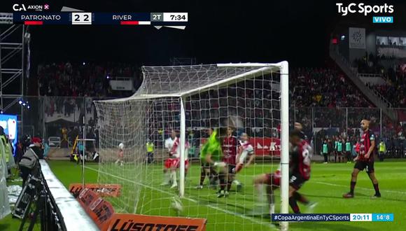 Juanfer Quintero marcó el 2-2 parcial para River ante Patronato. (Foto: Captura TyC)