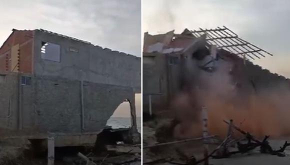Casa de playa deshabitada se desplomó en Zorritos (Tumbes) debido a los fuertes oleajes de los últimos días | Captura de video / RPP Noticias
