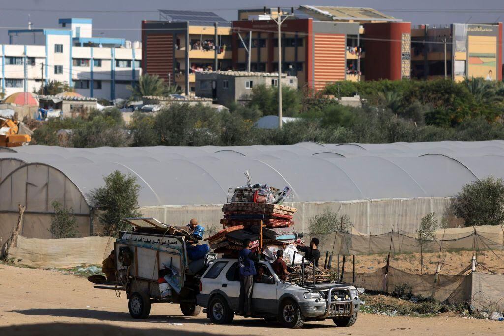 Palestinians prepare to leave Khan Yunis following Israel's evacuation order.  (GET IMAGES).