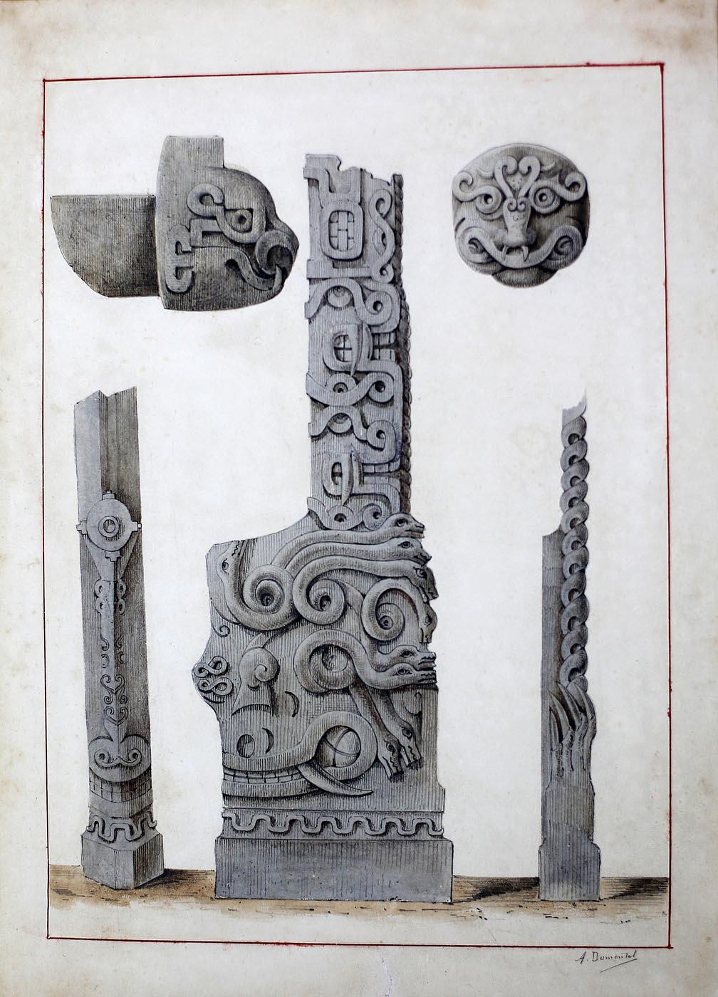 Ilustraciones de la cultura Chavín realizadas por el francés Alfred Dumontel.