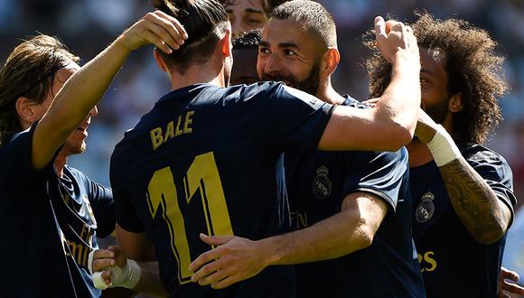 Karim Benzema anota el primer gol para el Real Madrid en la Liga Santander contra Celta de Vigo en Balaídos.