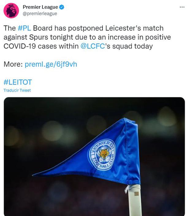 Premier League anuncia cancelación del partido entre Leicester City y Tottenham. (Foto: Captura de Twitter)