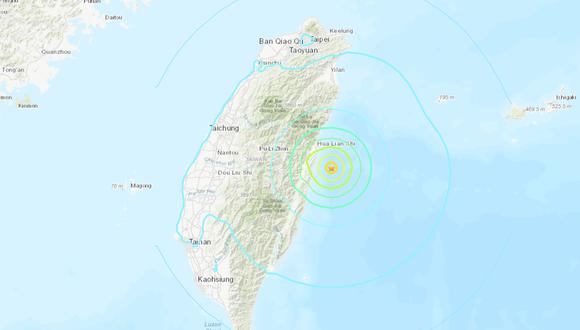 Terremoto de magnitud 6,2 sacude Taiwán. (USGS).