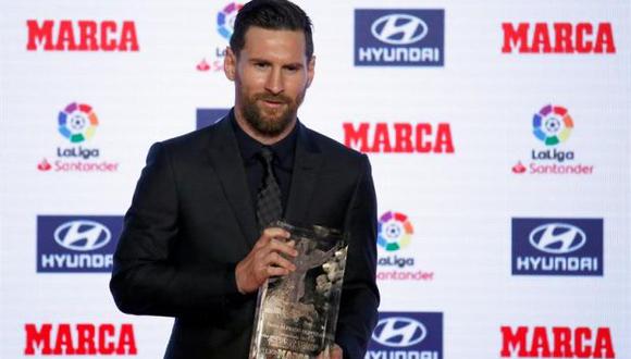 Messi recibió por quinta vez el premio a máximo artillero de LaLiga. (Foto: EFE)