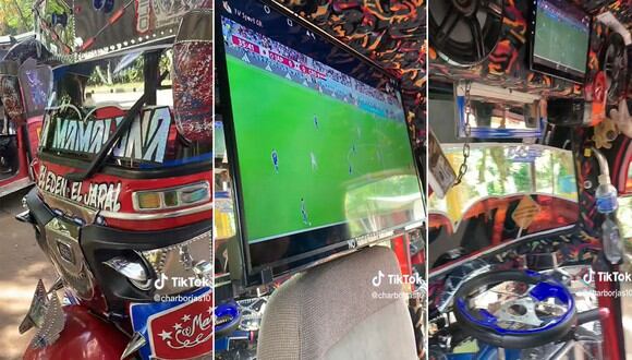 Un mototaxista de Honduras instaló un televisor pantalla gigante para que sus pasajeros no se pierdan del Mundial Qatar 2022. | FOTO: @charborjas10 / TikTok