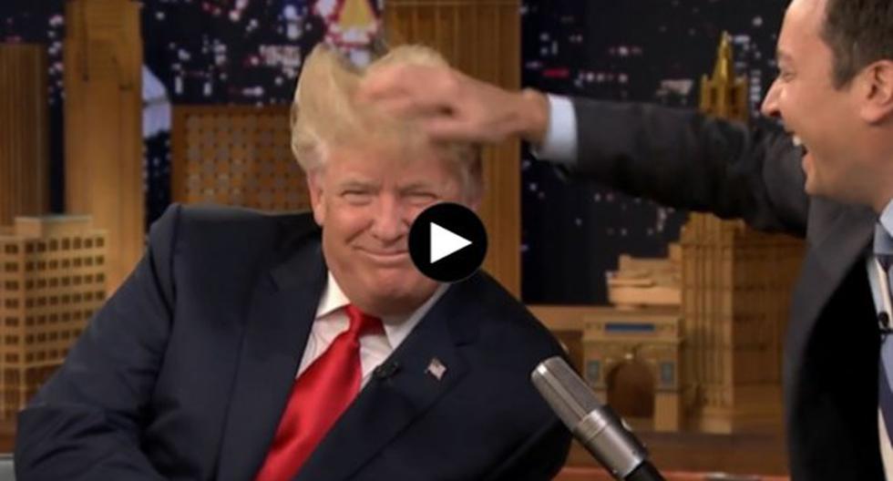 Donald Trump fue despeinado violentamente por Jimmy Fallon. El resultado sorprendió a más de un espectador. (Foto: YouTube)