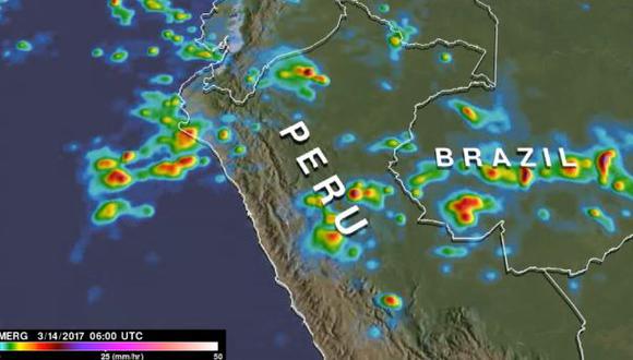 Las tormentas se desplazan de Brasil hacia territorio peruano. (Foto: NASA/JAXA, Hal Pierce)