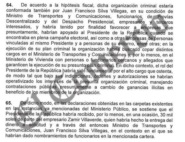 Parte de la disposición fiscal donde abre investigación a Pedro Castillo.