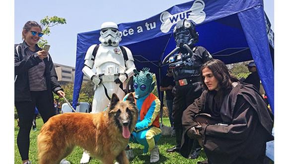 Storm Trooper Anh Stunt (Luis Guillén), Greedo (Renzo Hidalgo), Tie Pilot Anh (Gisella Gómez) y Anakin Skywalker (Leandro Gómez) unieron fuerzas para posar juntos a decenas de perros y sus familias.