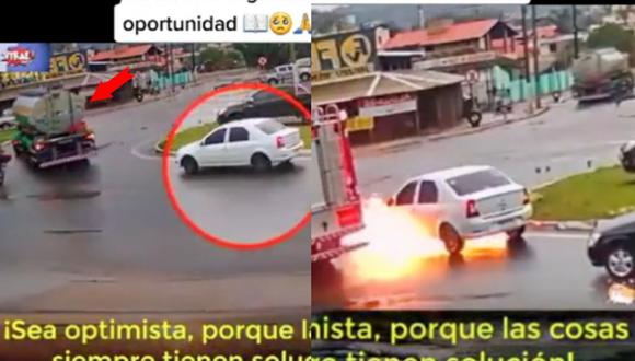 Familia se salva de milagro luego de la explosión de su auto en medio de carretera | VIDEO (Foto: TikTok/@montalvocalero)
