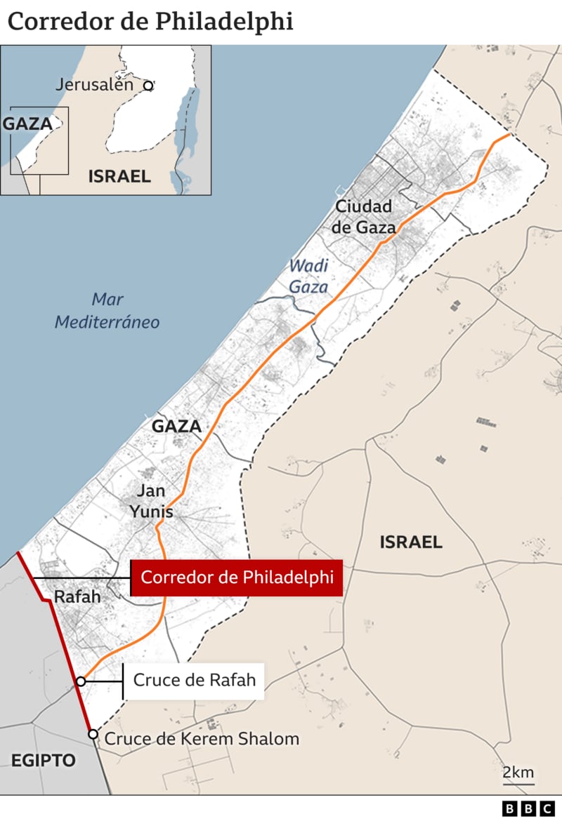 Map showing the Philadelphia corridor in Rafah
