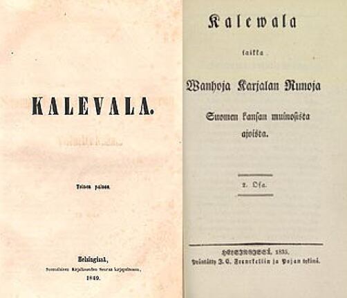 El "Kalévala" en dos ediciones de 1849 y 1835.