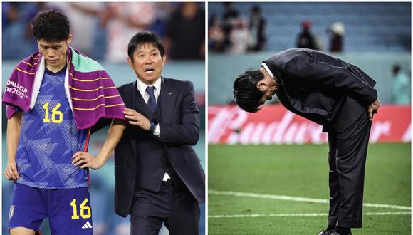 El gesto de reverencia de Hajime Moriyasu, DT de Japón, a los hinchas. (Foto: EFE)