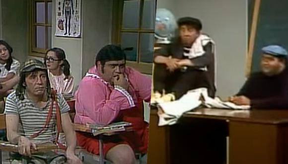 (Izquierda) Una escena de "El chavo del ocho", con dos de sus protagonistas. (Derecha) El 'Chompiras' y el 'Botija' en la misma escuelita, listos para robar.