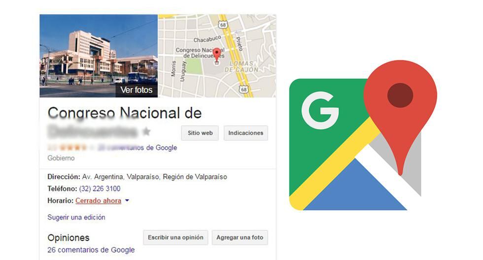 Esto pasaba si es que buscabas en Google Maps el Congreso Nacional de Chile. Algo por lo que la empresa no se dio cuenta. (Foto: Captura)