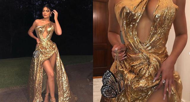 Kylie Jenner se decantó por un impresionante vestido dorado para la boda de Justin Bieber y Hailey Baldwin. (Fotos: Instagram/ @kyliejenner)