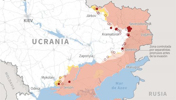 El avance de Rusia sobre Ucrania al 4 de julio del 2022. (AFP).