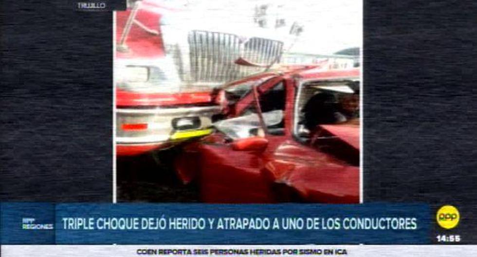 Para el rescate de Víctor Ganoza, quien quedó atrapado entre los fierros de su automóvil, los bomberos tuvieron que usar cortadores eléctricos. (Foto: RPP)