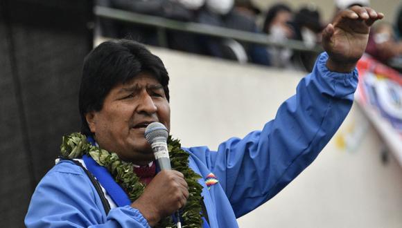 El expresidente de Bolivia Evo Morales habla durante las celebraciones del 26 aniversario del gobernante partido Movimientos Al Socialismo (MAS), en La Paz, el 29 de marzo de 2021. (AIZAR RALDES / AFP).