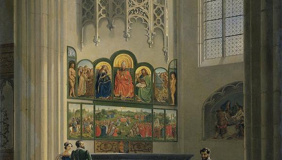 Altar de Gante | El políptico en su capilla. Catedral de San Bavón en Gante, Bélgica. (Pierre Francois De Noter, 1829). / GETTY IMAGES.