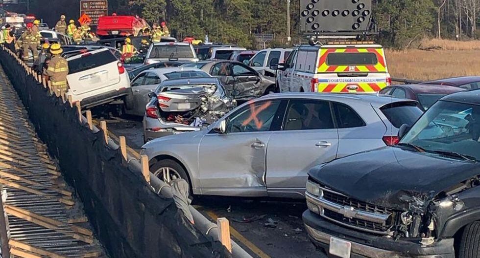 Un choque múltiple de 63 vehículos en una autopista principal en Virginia ha dejado como saldo varias personas con “heridas críticas”. (Virginia State Police)