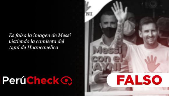 Esta imagen de Messi con el polo del Ayni de Huancavelica es falsa | Imagen: Perú Check