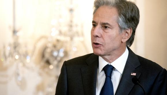 El secretario de Estado de EE. UU., Antony Blinken, habla en el décimo aniversario de la ceremonia de clausura de TechWomen en la Sala Benjamin Franklin del Departamento de Estado en Washington, DC, el 24 de octubre de 2022. (Foto de Stefani Reynolds / AFP)