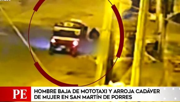 Cámaras de seguridad registraron cuando un hombre que iba en un mototaxi dejó el cadáver en la calle El Engranaje (América TV)