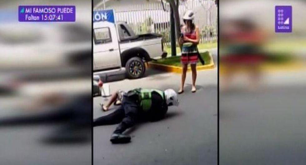 Motociclista que se pasó luz roja golpeó a policía en intervención 
 (Captura: Latina)