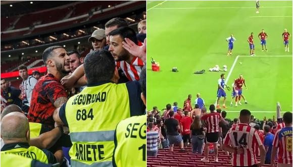 Jugador del Atlético de Madrid subió a la tribuna para encarar a hincha. (Foto: Difusión)
