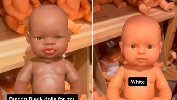 La tiktoker comparó los rasgos de ambas muñecas y llegó a la conclusión que los rasgos de la muñeca negra son muy exageradas.| Foto: @jeanchronicles