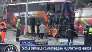 La Oroya: un muerto y 11 heridos por choque entre bus y tráiler