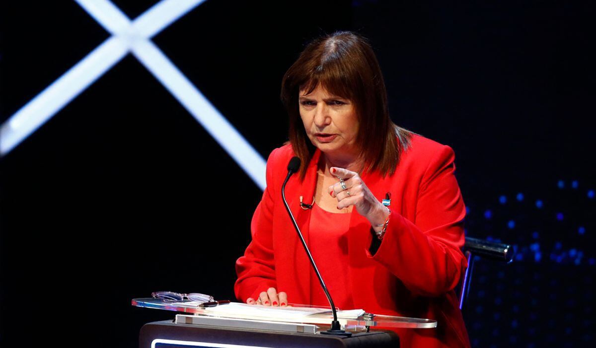 Argentine presidential candidate for the Together for Change party, Patricia Bullrich, speaks during the presidential debate in the Assembly Hall of the Faculty of Law of the University of Buenos Aires (UBA), in Buenos Aires, on October 8, 2023, ahead of the presidential elections on October 22 |  Photo: AGUSTIN MARCARIAN/AFP