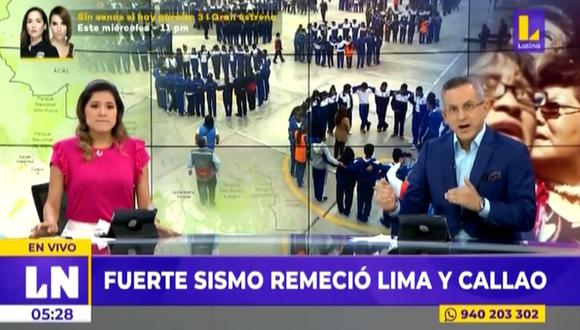 Pedro Tenorio y Fátima Aguilar: Así vivieron el sismo de 5.6 grados los periodistas de Latina. (Foto: Captura)