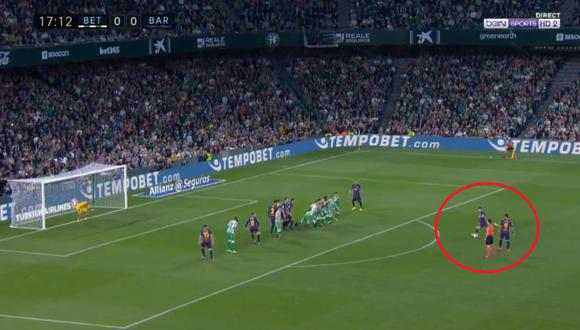 Barcelona vs. Betis: mira el golazo de tiro libre de Lionel Messi para el 1-0 en el Benito Villamarin | Foto: Captura