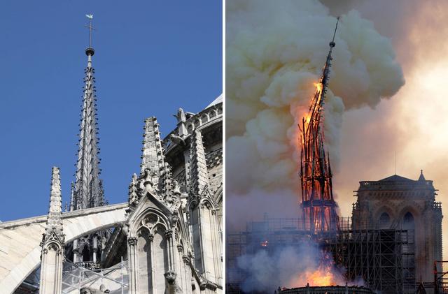 Incendio en la catedral de Notre Dame: Se derrumba la emblemática aguja del emblemático templo de París. (AFP).
