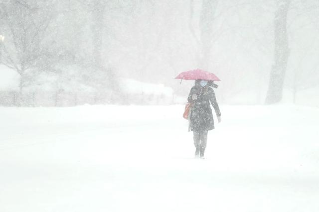 Una mujer camina por Central Park durante una tormenta de nieve. (Foto de TIMOTHY A. CLARY / AFP).