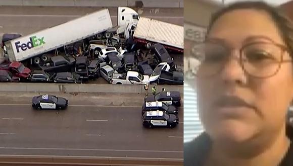 Elvira Herrera, trabajadora de un hospital en Fort Worth, relató lo sucedido en el accidente de más de 100 autos en Texas, Estados Unidos. (Reuters/Captura).