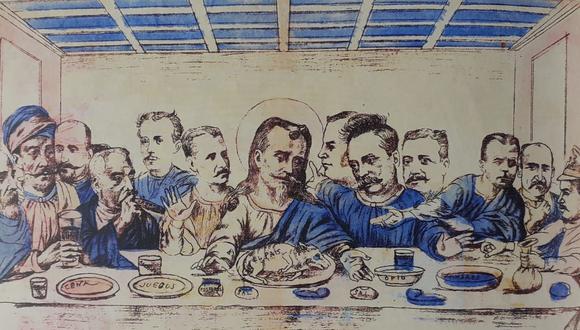 Presidente Piérola y “apóstoles” comiéndose al país representado por un cuy. Así lo ilustra “El Ciudadano Nerón” (1896), firmado por “Borrachón”. (Foto: Colección de la Biblioteca Nacional del Perú).